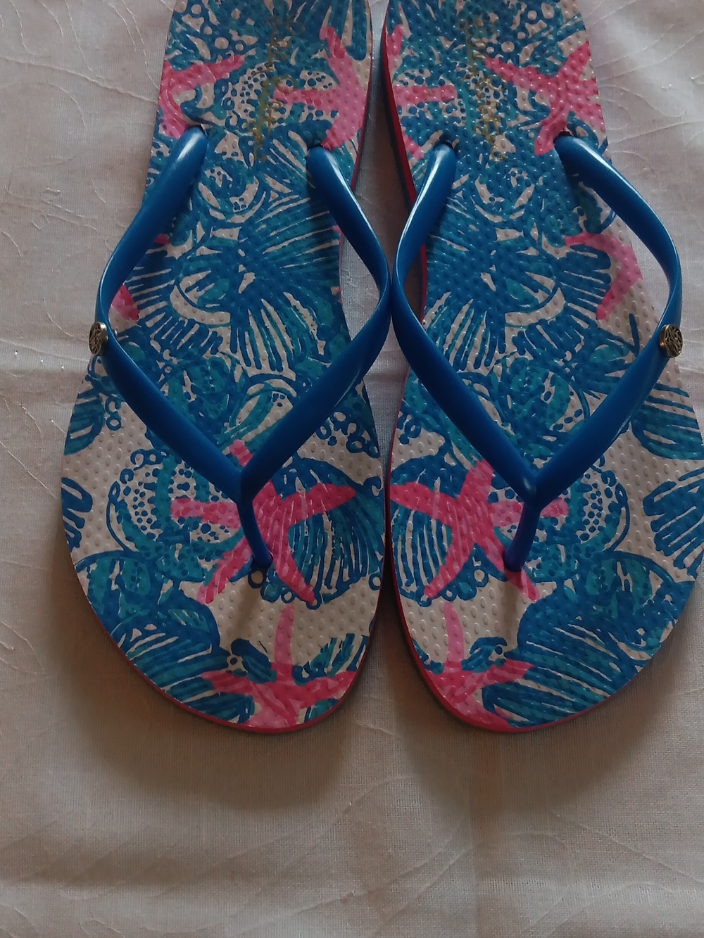 Lilly Pulitzer Blue and Pink Tropical Flip Flops - Picture 7 of 8